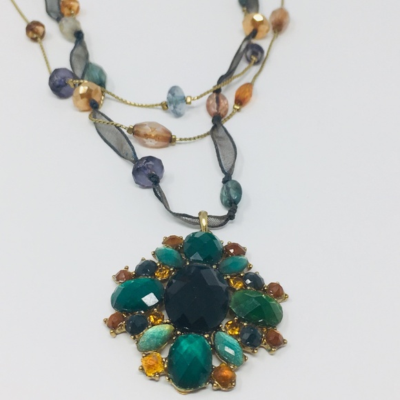Teal Amber Faux Gemstone Beaded Statement Necklace - Picture 7 of 8